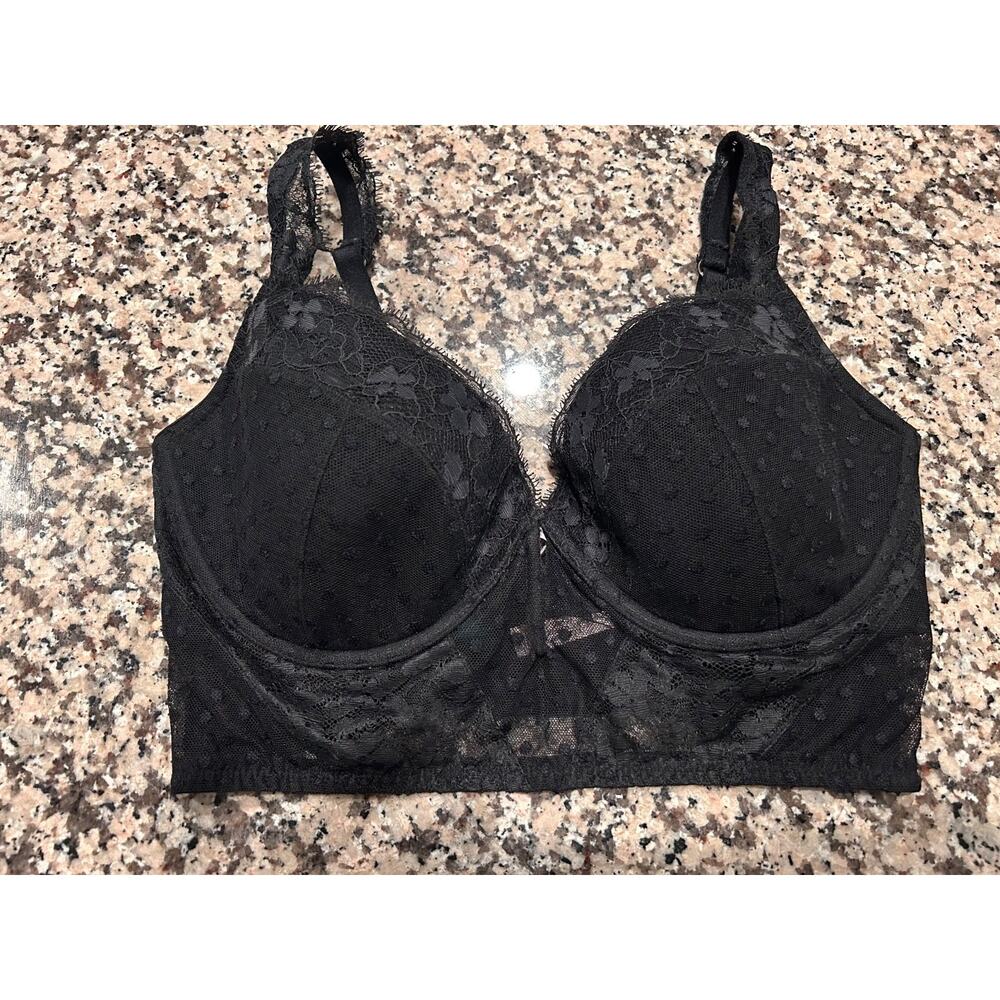 Victoria secret bustier top black lace 36 DD Front Closure V Wire Corset